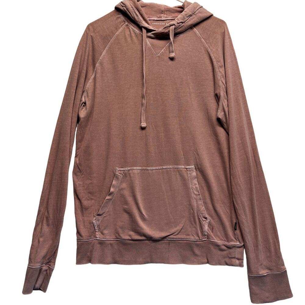 American Eagle Long Sleeve Burn Out Pink Hoodie‎ Women L Kangaroo Pocket Beach